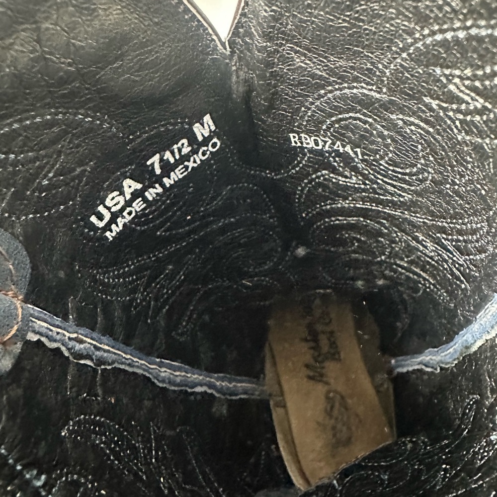 Masterson Boots Women’s 7.5M Two Tone Western Cowboy Boots Tan & Blue Leather - Picture 9 of 9